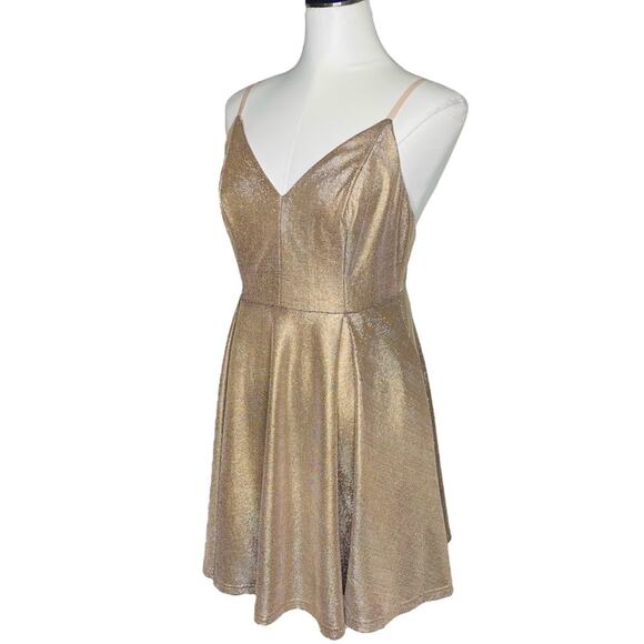 Lulus Lookout Weekend Sparkly Gold Skater Dress size Large - Picture 4 of 11